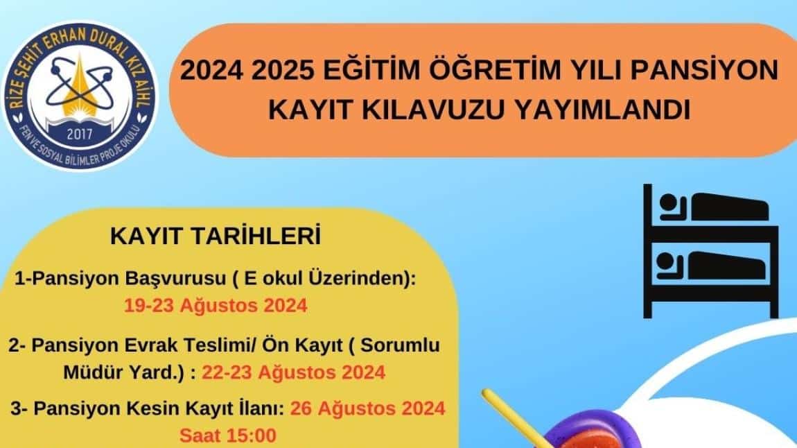 2024 2025 EĞİTİM ÖĞRETİM YILI PANSİYON KAYIT KILAVUZU